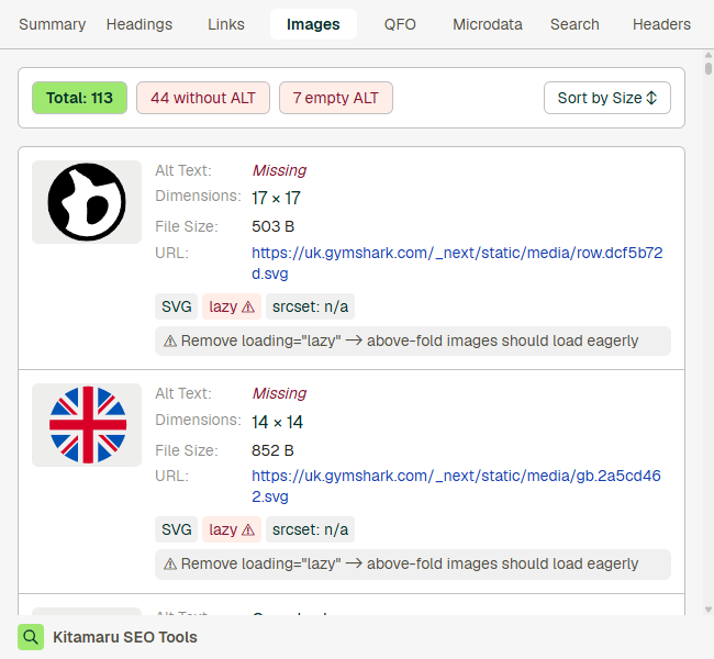 Screenshot extensie Kitamaru SEO Tool